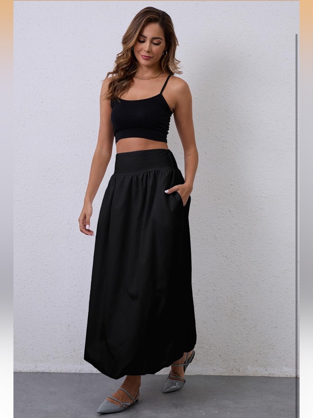 NWOT Women's Black High Wide Waist Bubble Maxi Skirt with Pockets Size Small - Picture 5 of 12